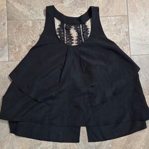 BCBGeneration Womens Black Lace Back Tiered Layered Sleeveless Tank Top Blouse L
